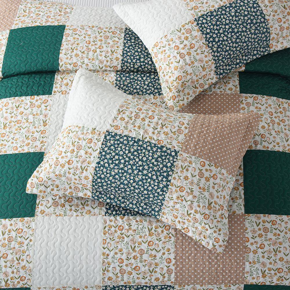 King Size Cotton Patchwork Quilt Set in Brown and Multicolor