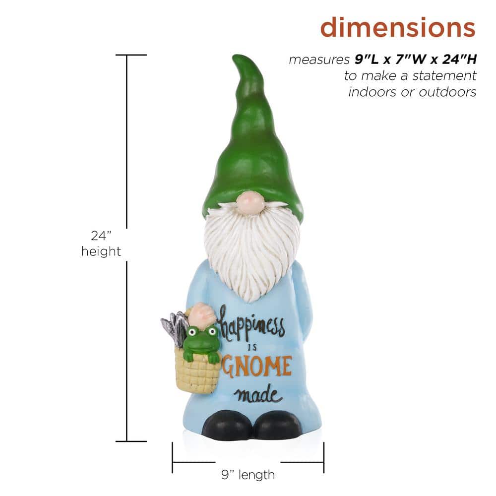 24" Multicolor Polyresin Garden Gnome with Frog Basket