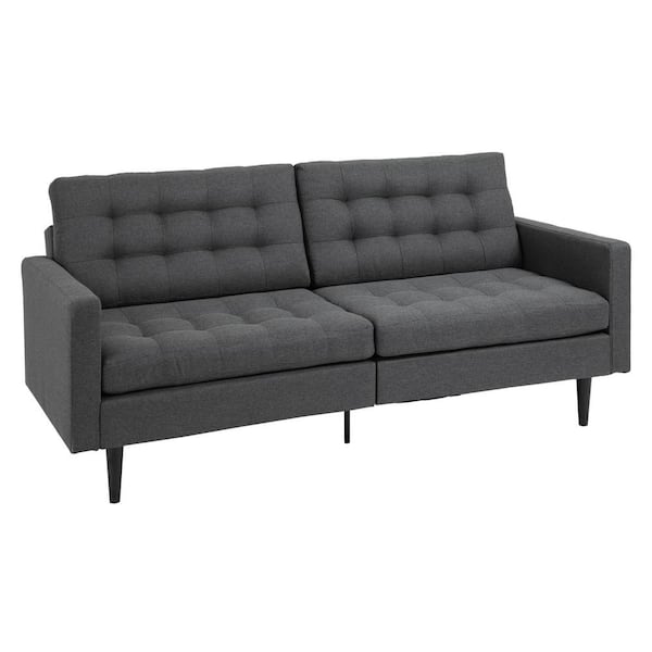 HOMCOM 78.75 in. W Flared Arm Solid Linen Straight Sofa with Wooden Legs in Gray