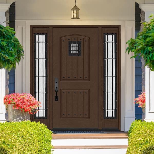 Regency 64 in. x 80 in. 2Panel Plank Cavalier Speakeasy RHIS Hickory Fiberglass Prehung Front Door w/Cav Dbl 12in.SL