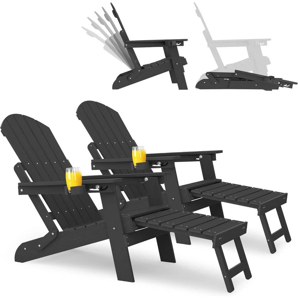 Mximu Black Outdoor Folding Adirondack Chair with Integrated