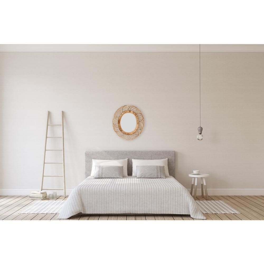 Natural Bamboo Oval Full-Length Wall Mirror