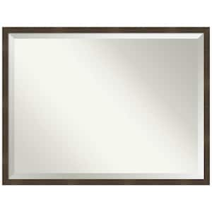 Woodgrain Stripe 42 in. x 32 in. Beveled Casual Rectangle Wood Framed Wall Mirror in Brown