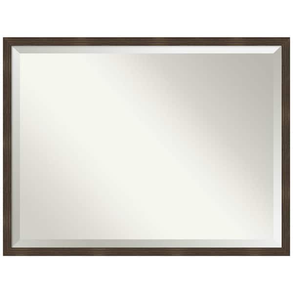 Amanti Art Woodgrain Stripe 42 in. x 32 in. Beveled Casual Rectangle Wood Framed Wall Mirror in Brown