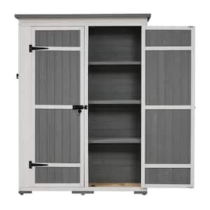 25.2 in. W x 48.6 in. D x 65.7 in. H White Gray Wood Outdoor Storage Cabinet w/Waterproof Roof 4-Doors, Multiple Shelves