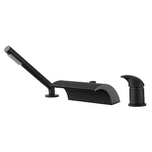 Waterfall Single Handle Tub Deck Mount Roman Tub Faucet with Hand Shower in Matte Black