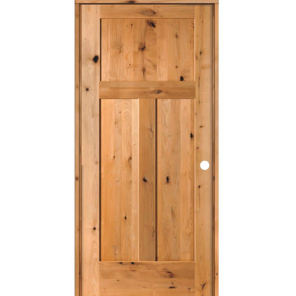 32 in. x 80 in. Craftsman Knotty Alder 3-Panel Left-Handed Clear Stain Solid Wood Single Prehung Interior Door price history on PriceWatchPro