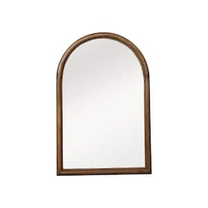 24 in. W x 36 in. H Arched Mango Wood Framed Natural Finish Wall Mirror
