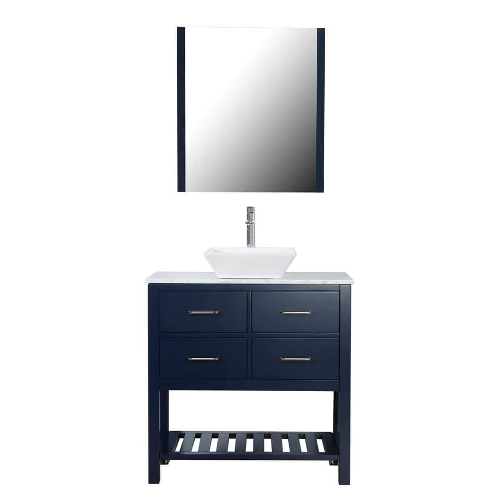 Santa Monica 36 in. W x 18 in. D Bath Vanity in Navy with Marble Vanity Top