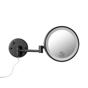 8 in. W x 12 in. H LED Lighted Round Single Sided 7 x Magnifying Wall Mount Bathroom Makeup Mirror in Black