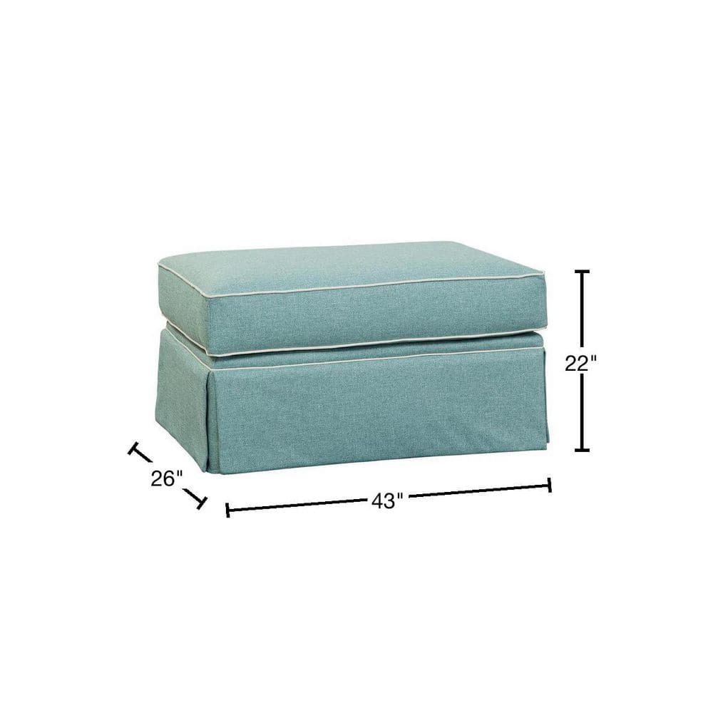 Aqua and Ivory Upholstered Coastal Ottoman with Skirt