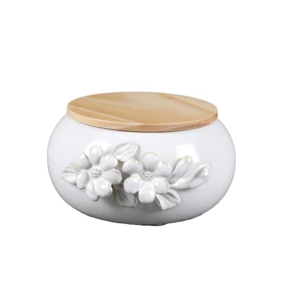 5.52 in. White Ceramic Flower Candle w Lid (10.7 oz.)