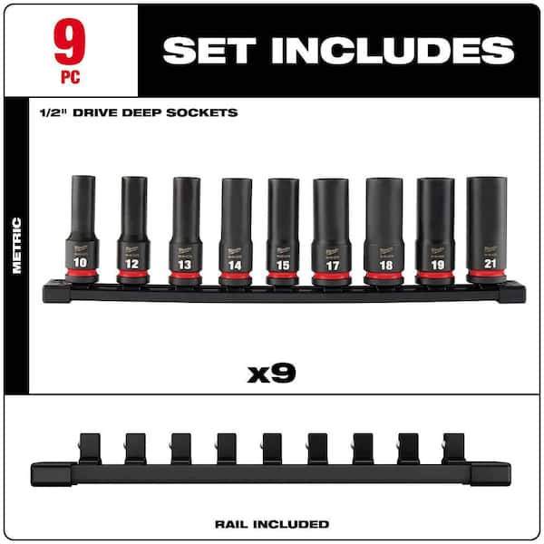 Milwaukee SHOCKWAVE 1/2 in. Drive Metric Deep Well 6 Point Impact