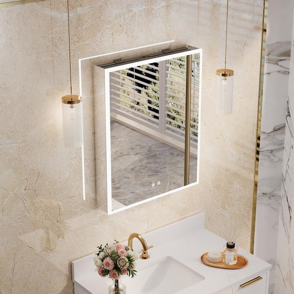 24 in. W x 30 in. H Rectangular Recessed/Surface Mount LED Medicine Cabinet with Mirror Defogger,3X Magnifier Left Hinge