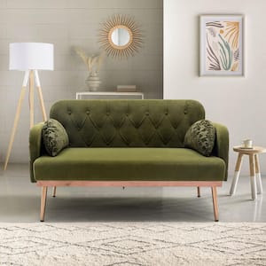 55 in. W Square Arm Velvet Straight Sofa Loverseat Couch in Green