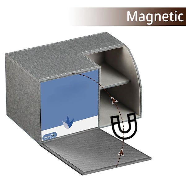 Wudkey Gray Leather Square Tissue Box Cover with Storage
