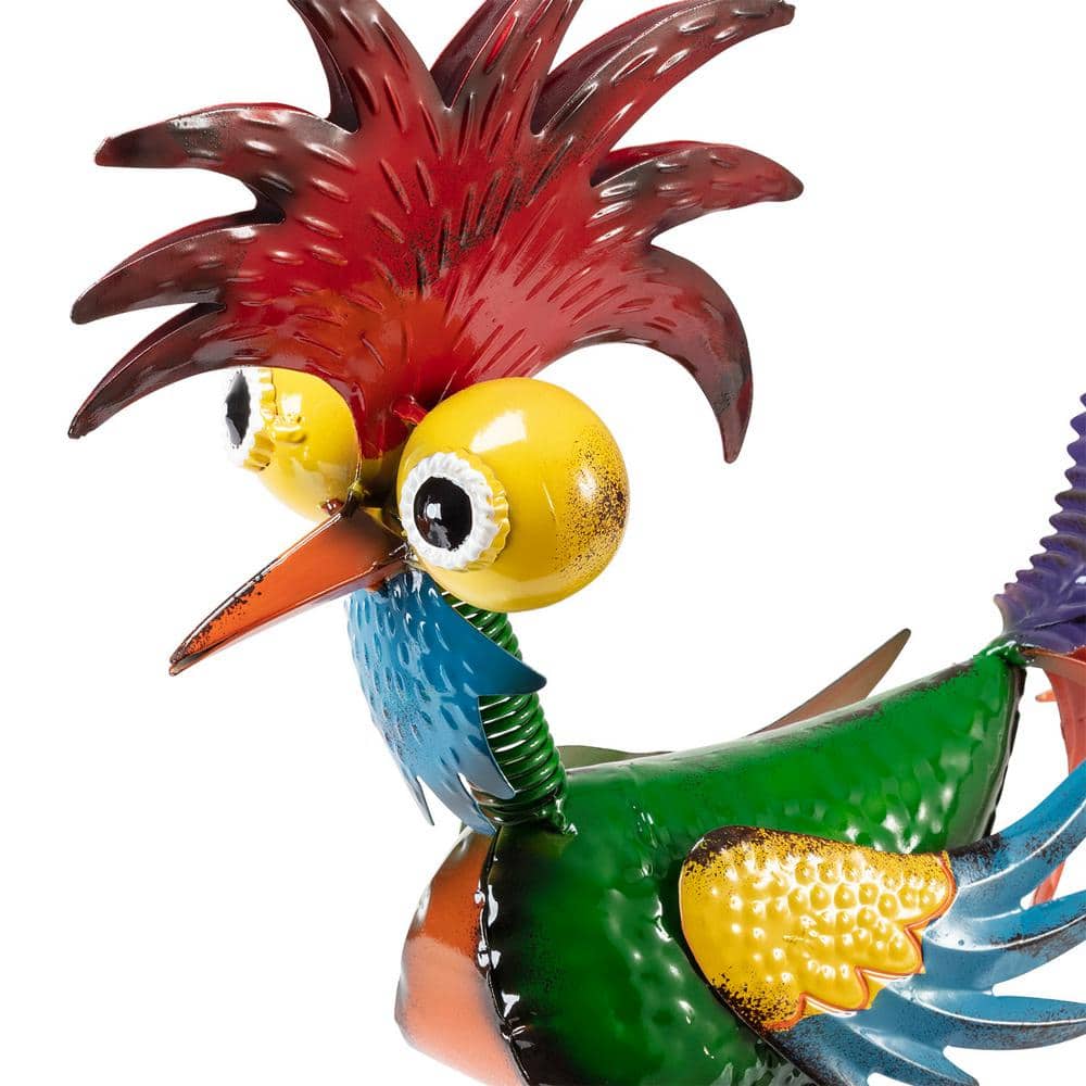 18" Multicolor Metal Rooster Lawn Decoration
