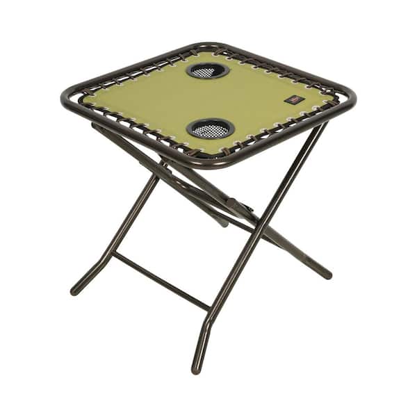 BLISS HAMMOCKS 20 in. Metal Frame Folding Side Table with 2 Built-In Cup Holders in Sage Green