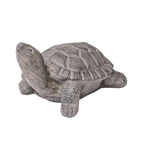 23.82"L Gray Concrete/MgO Looking Up Turtle Statue, Indoor or Outdoor Decor, Garden Decor, Turtle Statuary