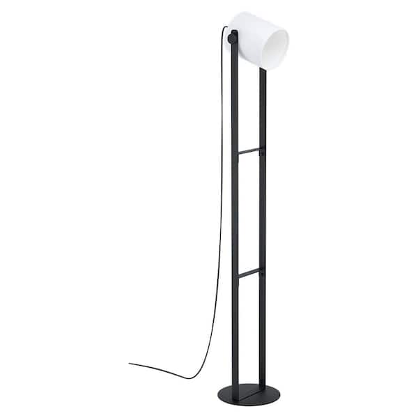Eglo Burbank 9.1 in. W x 54.84 in. H 1-Light Black Floor Lamp with White Fabric Adjustable Lamp Shade