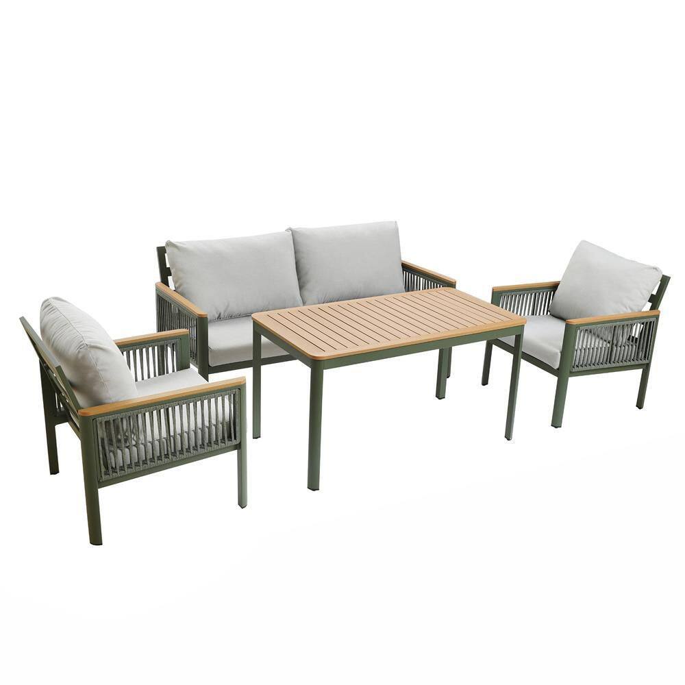 4-Piece Outdoor Aluminum with Wood-Style Plastic Patio Conversation Set with Cushions price history on PriceWatchPro