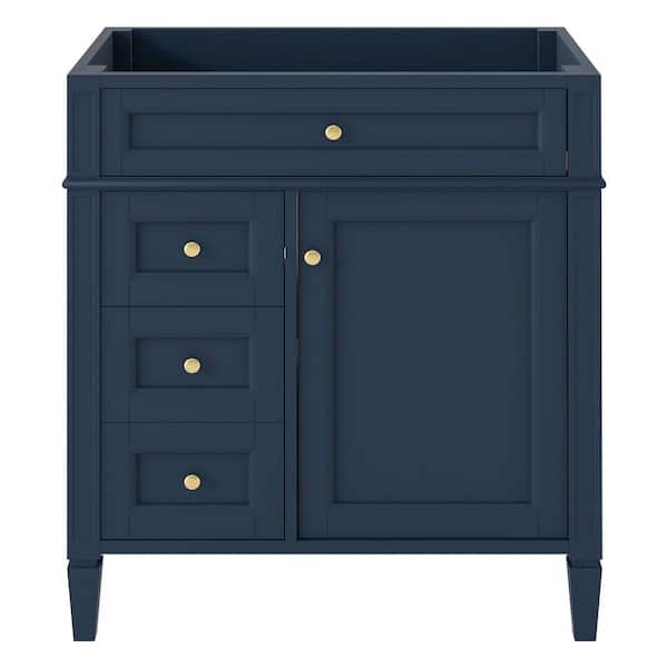 30 in. Modern Classic Bath Vanity Cabinet without Top in Blue with 2 Drawers and a Tip-out Drawer