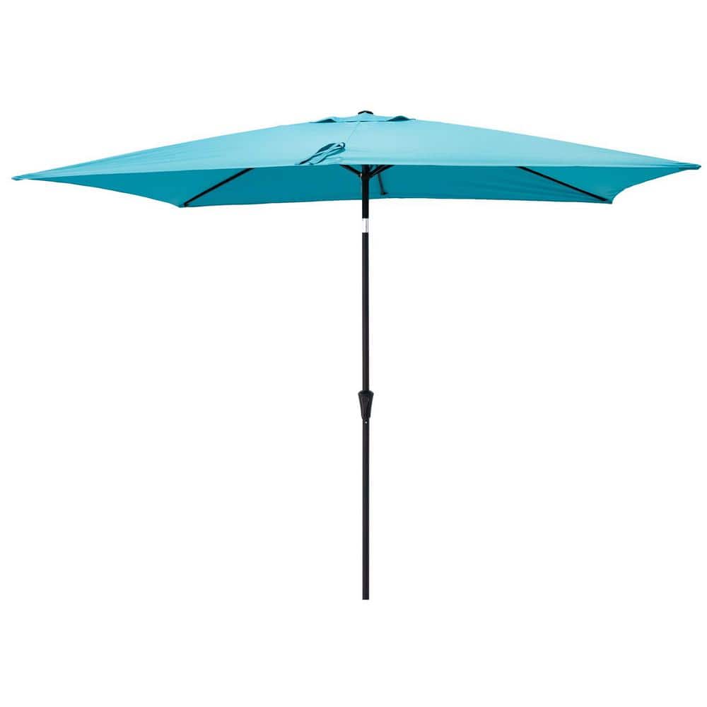 6.5 ft. x 10 ft. Rectangular Steel Patio Umbrella in Light Blue