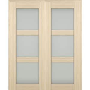 Vona 48"x 80" Both Active 3-Lite Frosted Glass Loire Ash Wood Composite Double Prehung French Door