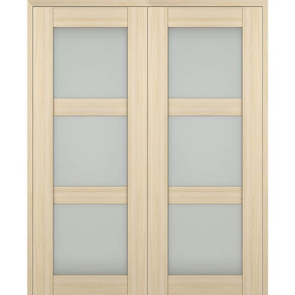 Belldinni Vona 72"x 96" Both Active 3-Lite Frosted Glass Loire Ash Wood Composite Double Prehung French Door