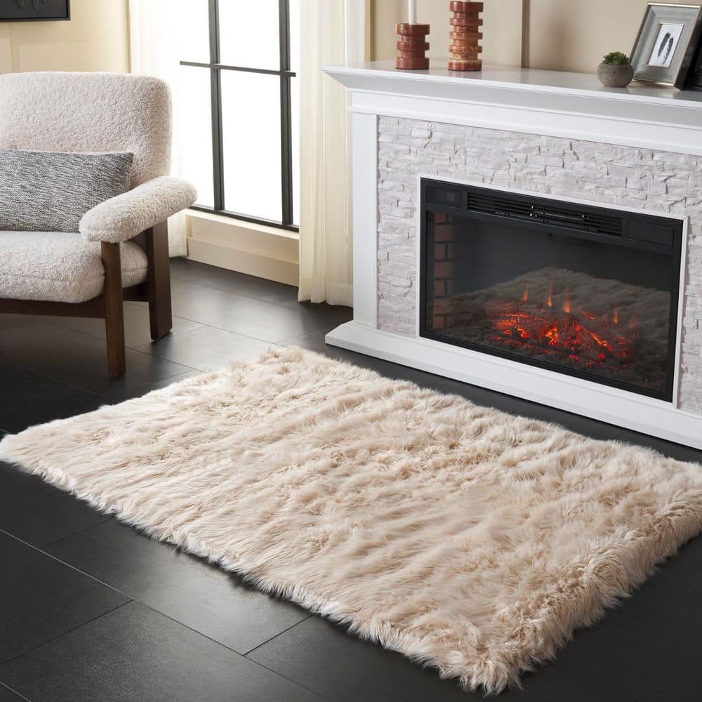 Faux Sheep Skin 3 ft. x 5 ft. Beige Gradient Solid Color Area Rug price history on PriceWatchPro