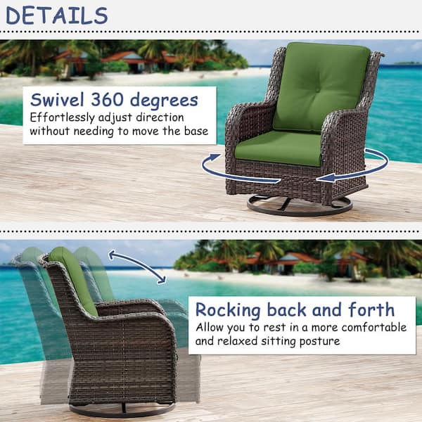 JOYSIDE 3-Piece Wicker Patio Conversation Set with Green