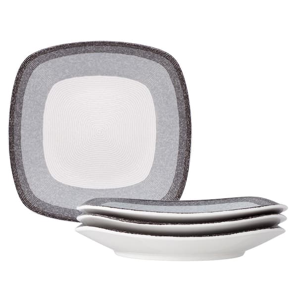 Noritake Colors Capes Layers Charcoal 8.25 in. Porcelain Square Salad Plates, (Set of 4)