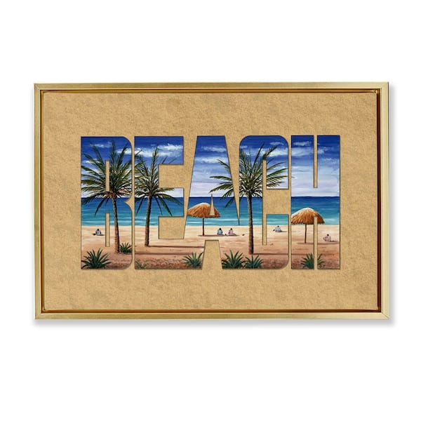 Stupell Industries Tropical Beach Outline by Art Brands Holdings, LLC. Gold Floater Frame Coastal Graphic Art Print 21 in. x 31 in.