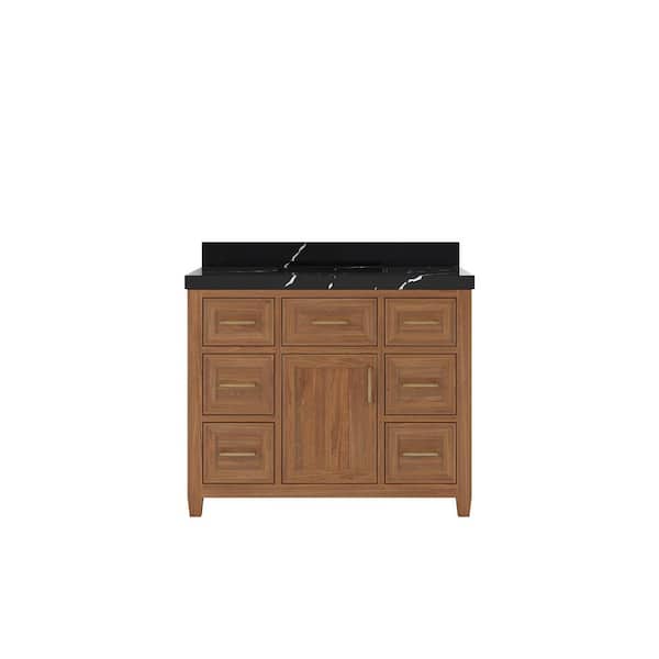 Willow Collections Santa Monica 42 in. W x 22 in. D x 36 in. H Single Sink Bath Vanity in Dark Natural with 2 in. Calacatta Black Top
