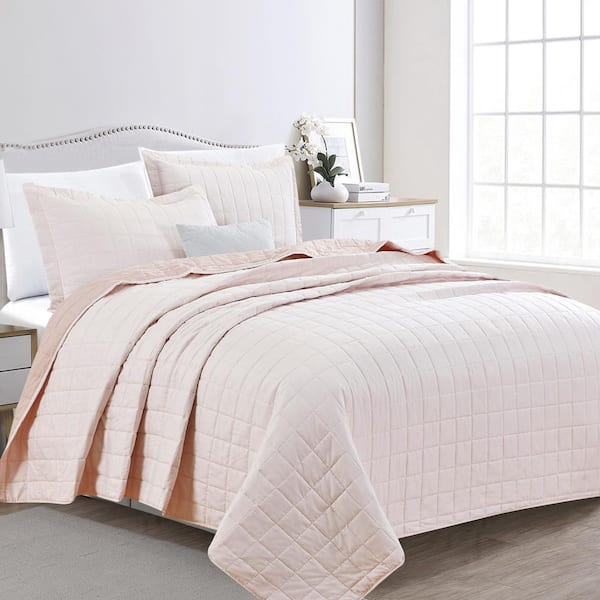 FRESHFOLDS Pink Two-Toned Reversible Box Stitched Twin Microfiber 2-Piece Quilt Set Bedspread