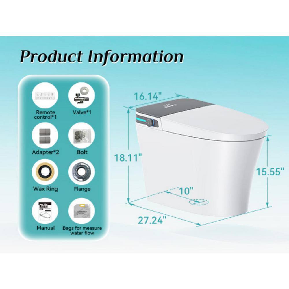 White Vitreous China Elongated Smart Bidet Toilet with Heated Seat