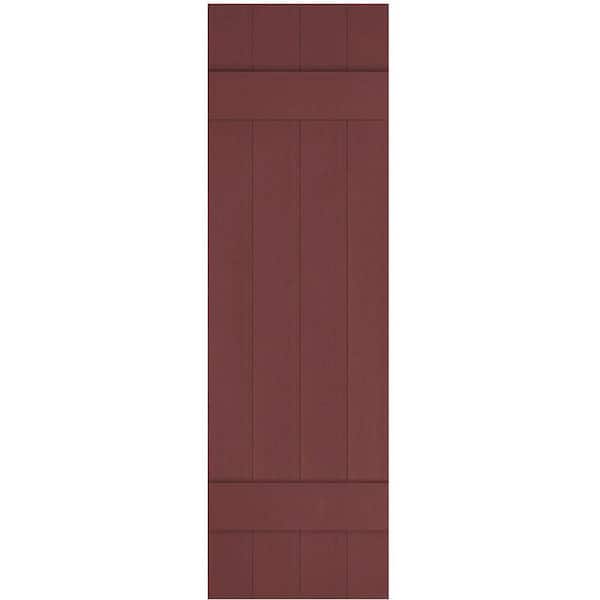 Ekena Millwork 14 in. x 51 in. Lifetime Vinyl Custom Four Board Joined Board and Batten Shutters Pair Wineberry