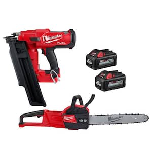 M18 FUEL 3-1/2 in 18-Volt 21-Degree Lithium-Ion Brushless Cordless Nailer w/16 in FUEL Chainsaw, Two 6Ah HO Batteries
