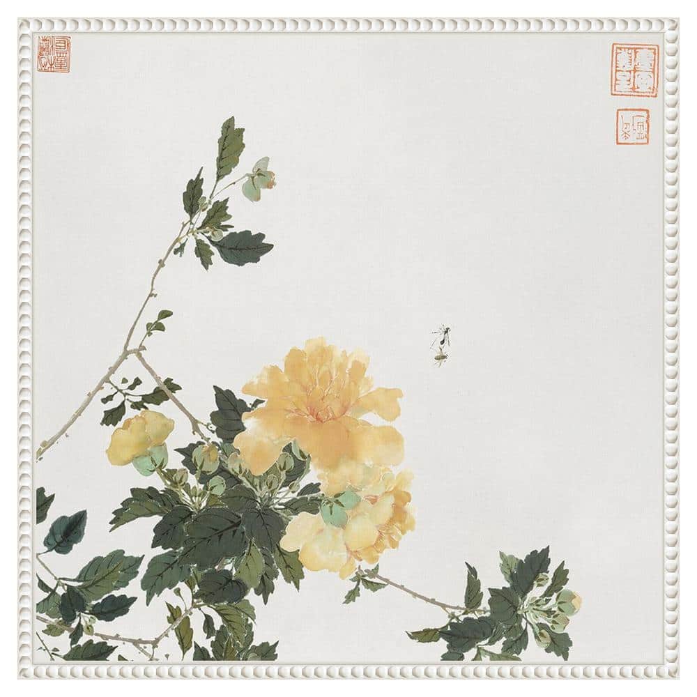 Ju Lian Insects and Flowers VI White Framed Canvas Print