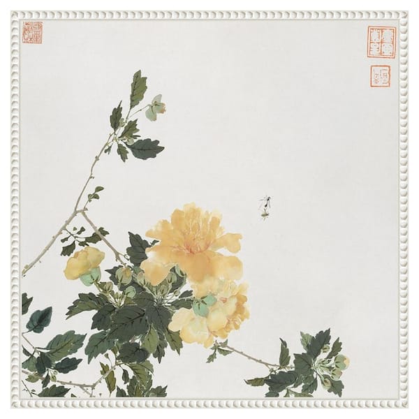 Amanti Art Insects and Flowers VI by Ju Lian 22 in. W x 22 in. H. Canvas Wall Art Print Framed in White