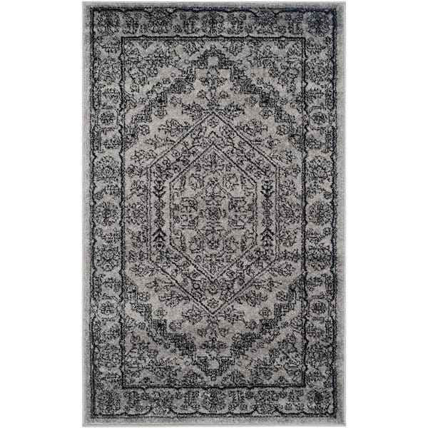 SAFAVIEH Adirondack Silver/Black Doormat 3 ft. x 5 ft. Border Medallion Area Rug