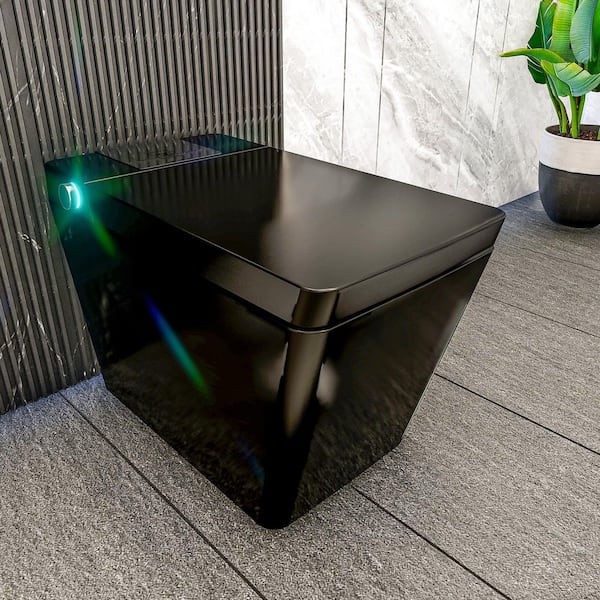 Smart Bidet Toilet Square 1.28 GPF in Matte Black with Heated Seat, Auto Open/Close Lid, and Remote Control