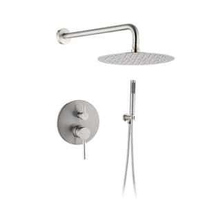 Double Handle 1-Spray Shower Faucet 1.8 GPM with Handheld Shower Head and Pressure Balance Valve in. Brushed Nickel