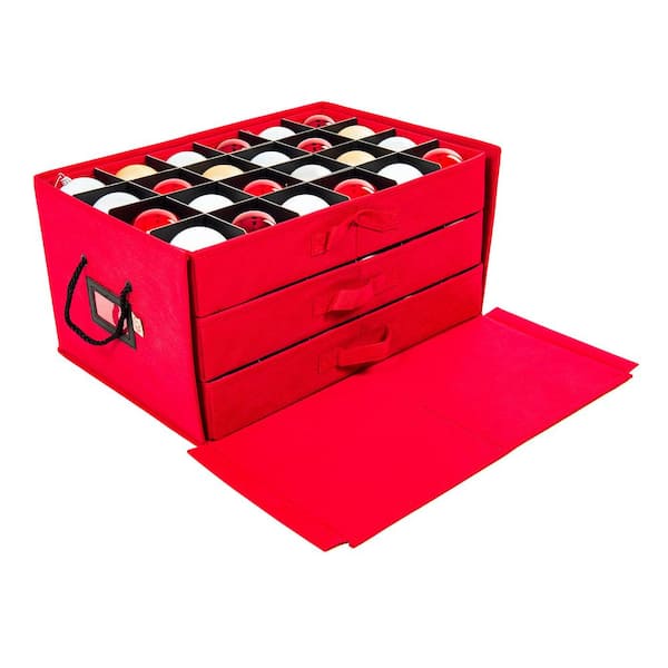 Honey-Can-Do 23 in. H Red Polyester Ornament Storage Box with Dividers,  Drawer, and Satin Bags (12-Ornaments) SFT-09191 - The Home Depot