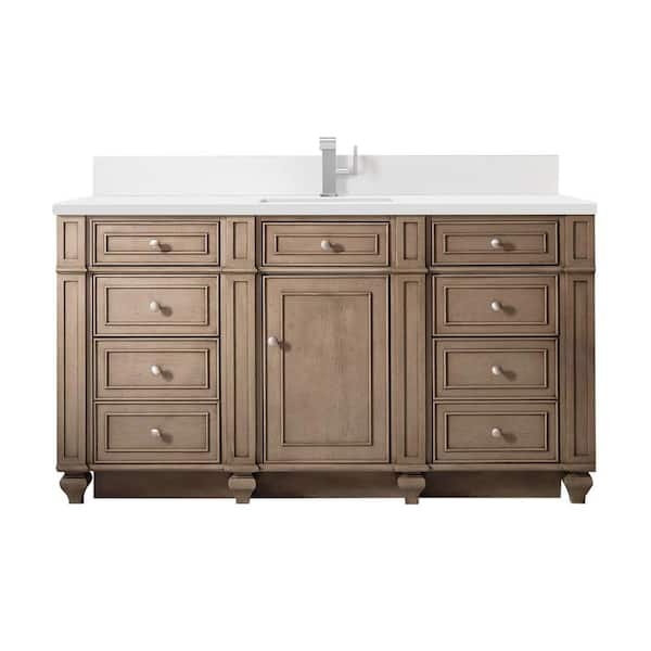 James Martin Vanities Bristol 60.0 in. W x 23.5 in. D x 34.0 in. H Bathroom Vanity in Whitewashed Walnut with White Zeus Silestone Quartz Top
