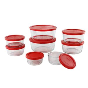 Simply Store 16-Piece Round Glass Storage Set with Red Lids