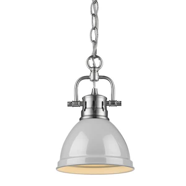 Golden Lighting Duncan 1-Light Pewter Mini-Pendant and Chain with Gray Shade