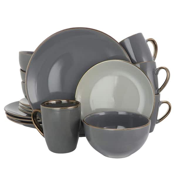 Elama Tahitian Grand 16-Piece Casual Gray Stoneware Dinnerware Set (Service for 4)