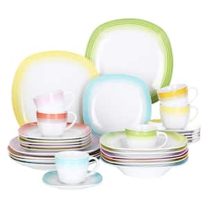 30-Piece Assorted Colors Porcelain Dinnerware Set Dinner Plates Cup and Saucer Set (Service for 6)
