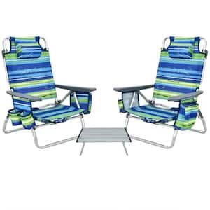 Outdoor Folding Backpack Beach Table Chair Reclining Chair Set (2-Pack)